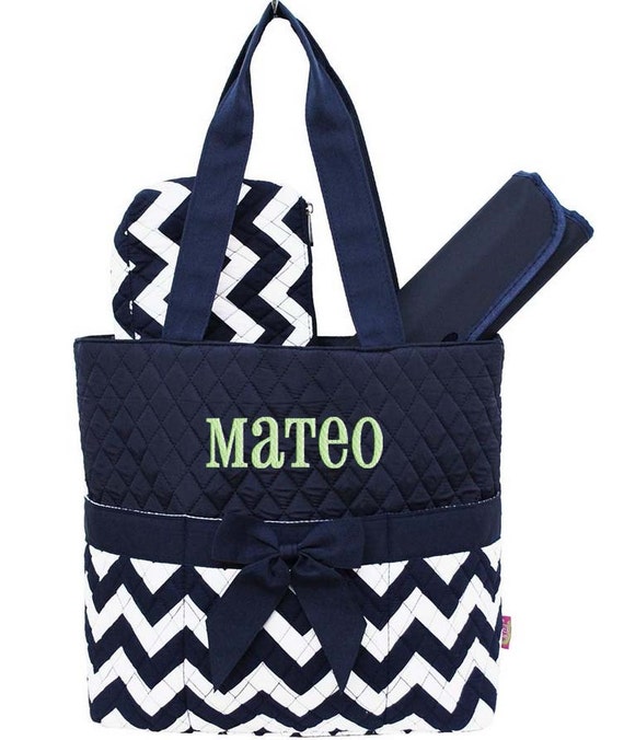 Personalized Diaper Bag Navy Blue Chevron Quilted Monogrammed