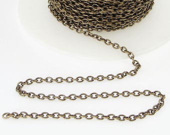 25 Foot Spool Slender Antique Brass Chain Bulk TierraCast 2mm x 3mm Cable Chain - Loose Bronze Chain for Jewelry and Necklaces 20-0725-27
