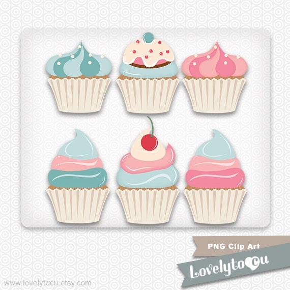 Baking Cupcakes clip art blue and pink digital clip by Lovelytocu