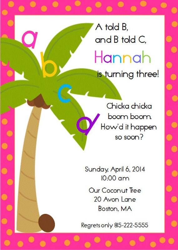Chicka Chicka Boom Boom Inspired Printable Invitation PDF Il_570xn