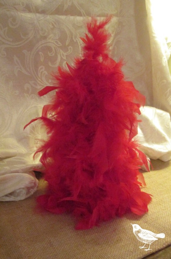 Cone Christmas Tree With Red Feathers