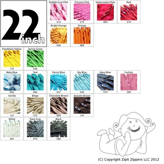 YKK Zippers Your choice of Colors 22 Inch Mix and Match by zipit