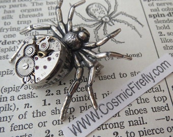 Steampunk Pin Silver Spider Brooch Vintage Movement Rustic Primitive Antique Gothic Victorian Gothic Brooch Metal Spider Pin
