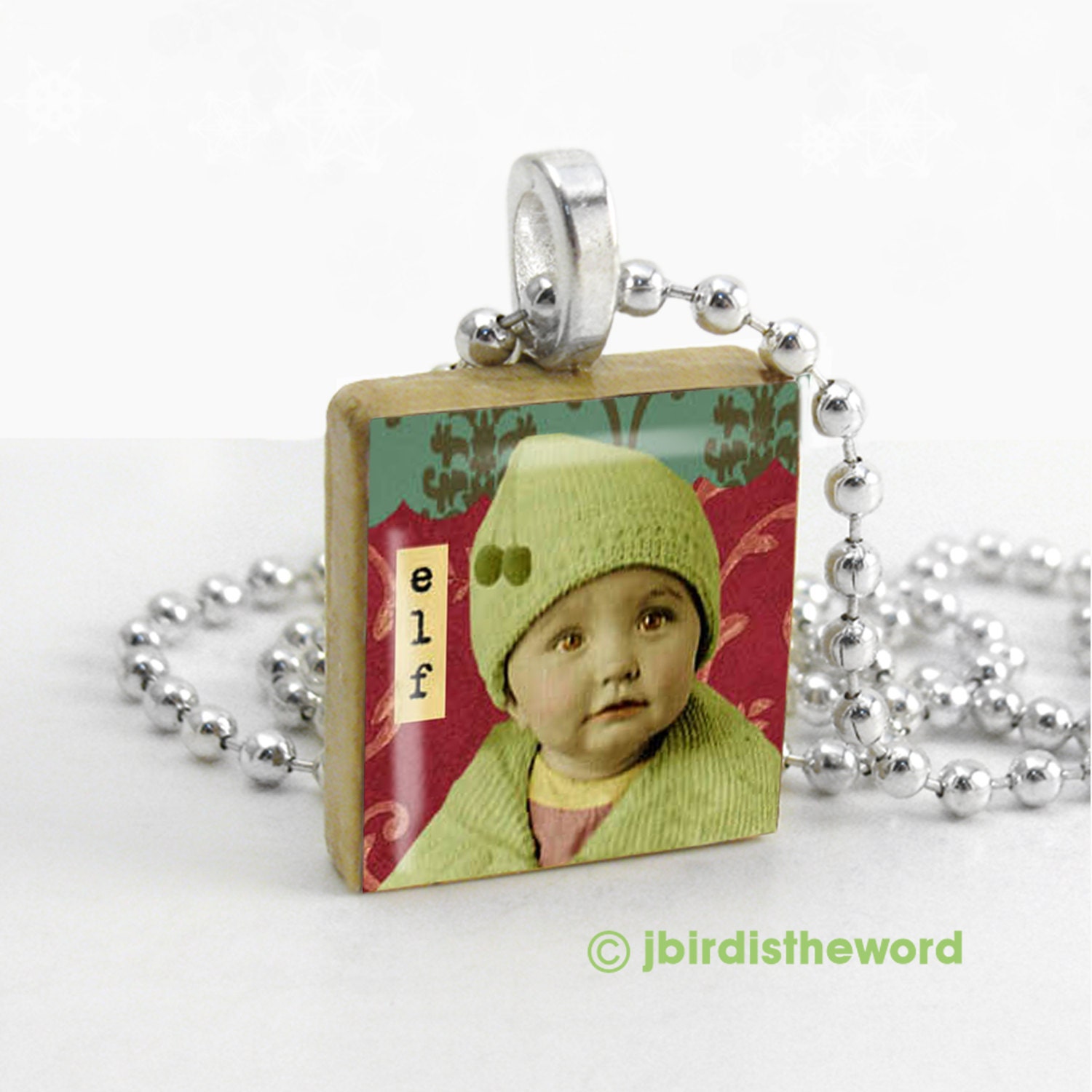 Elf - Scrabble Pendant - Christmas Pendant - Christmas Necklace - Christmas Ornament - Christmas Gift