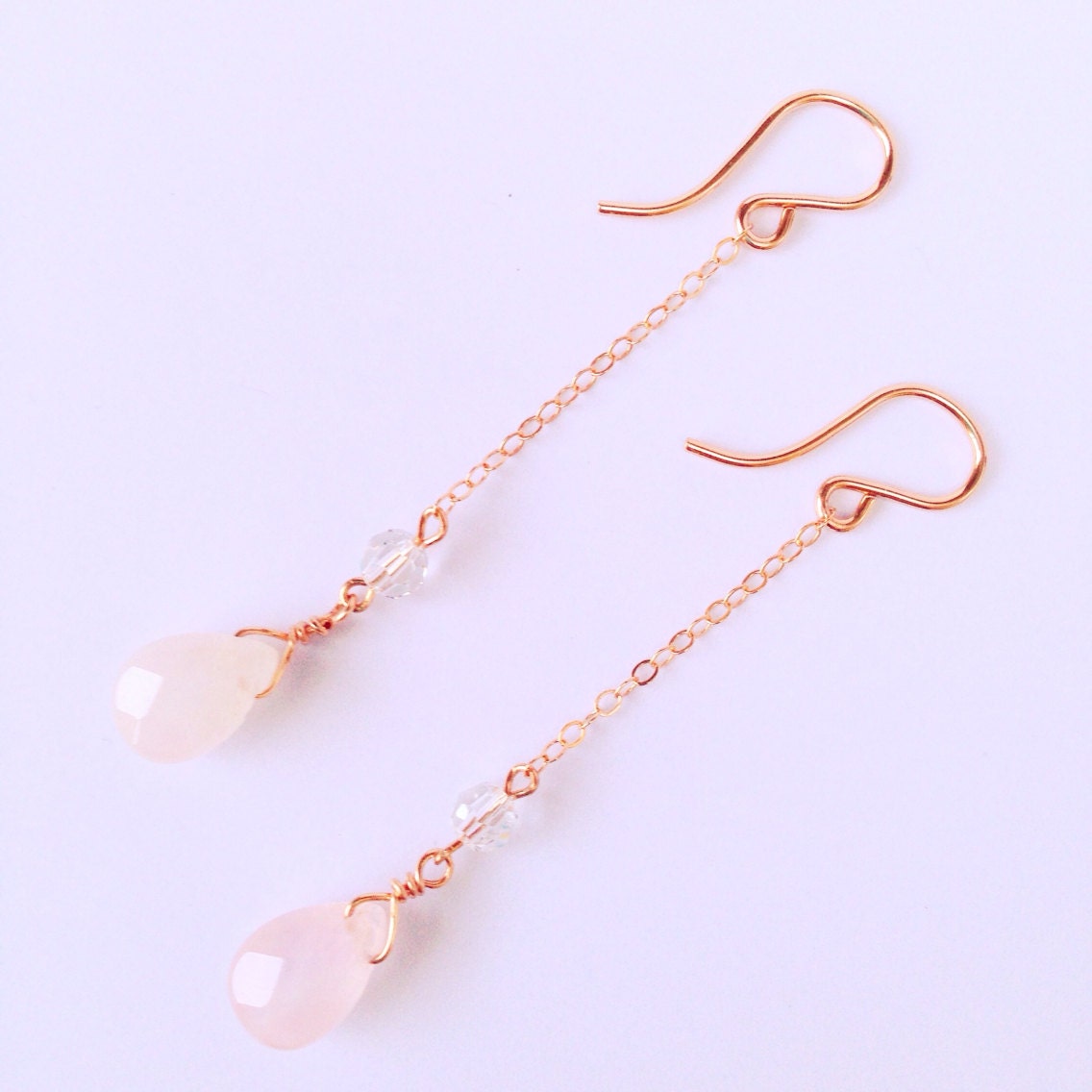 Rose Gold Drop Earrings Pink Dangle Earrings Crystal By Applepear