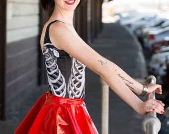 red pvc skater skirt