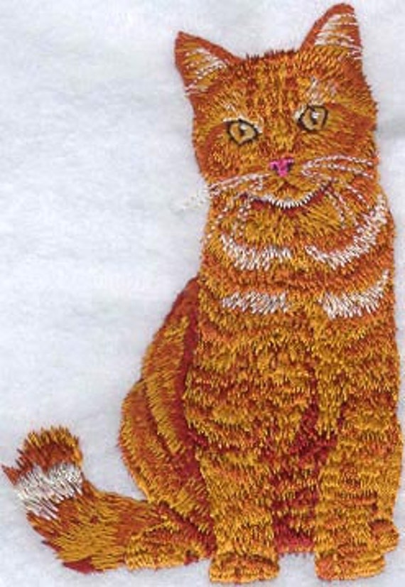 British Orange Tabby Cat Embroidered Terry Kitchen Towel