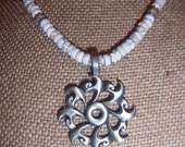 Men's Necklace Oceania Pendant strung with Howlite Rondelle Stones 19 Inches Gift for Father's Day