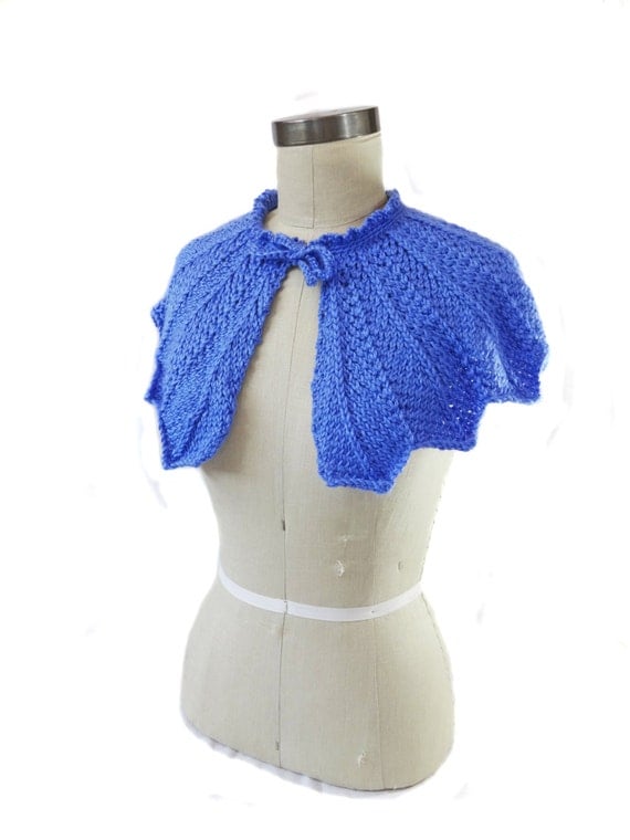 Cornflower Blue Wedding Capelet - Hand Knit - Bridal Capelet - Something Blue