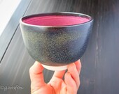 Iron Purple Chawan Tea Bowl Cup Wheel Thrown Stoneware Ceramic Pottery by GemFOX SRA USA Black and Berry Purple