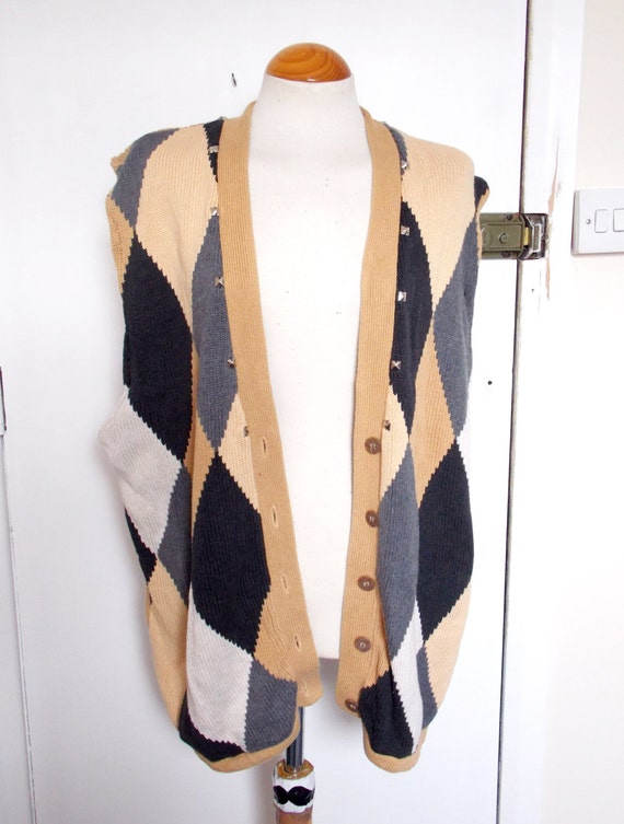 Brown Patterned Studded Sleeveless Cardigan