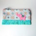 Zipper Pouch, Cosmetic Bag, or Pencil Case - Gracie in Blue, Aqua, Pink and Teal with Handmade Felt Elephant Embellishment