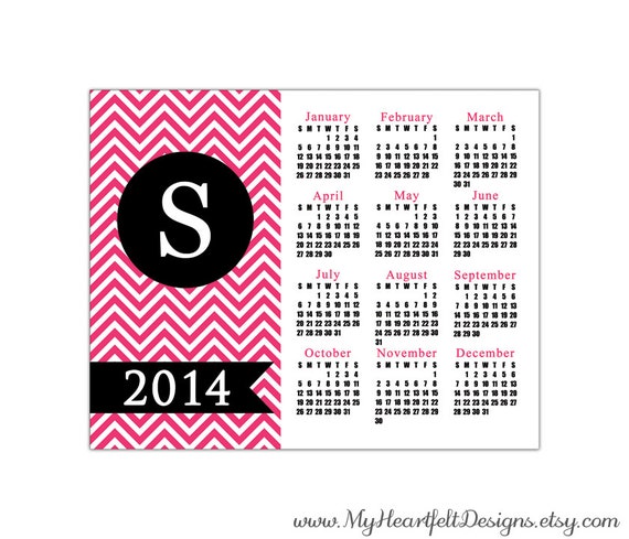 Pink Chevron Monogram Calendar