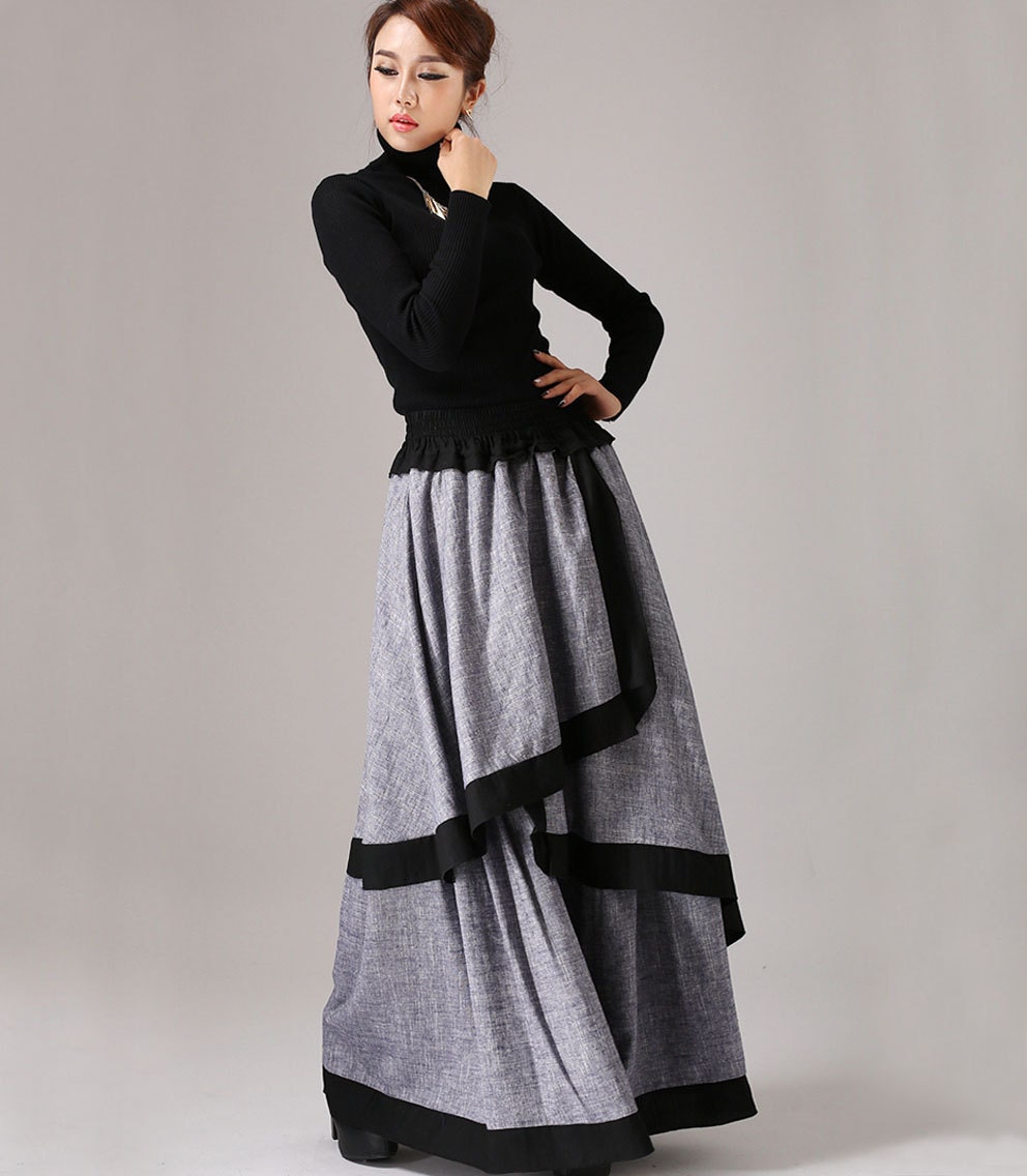 Skirt linen skirt long skirt for women tiered skirt maxi