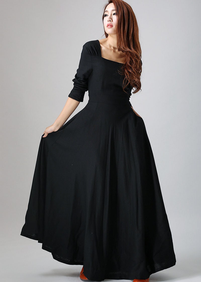 Maxi dress Black dress Linen Dress long dress LBD prom