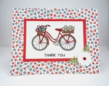 ... card, bicycle thank you note, bike card, flower card, Handmade