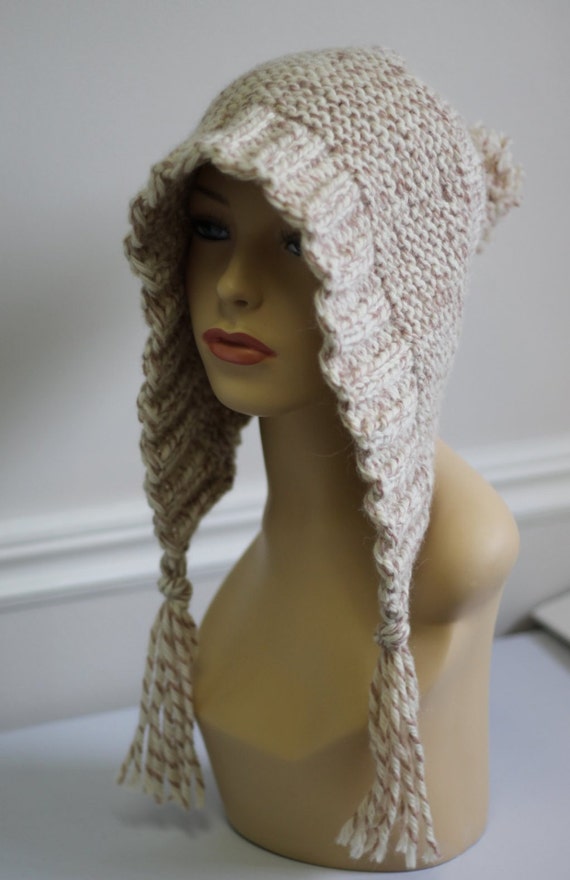 100 rustic wool hat hood with ear flaps and pompom