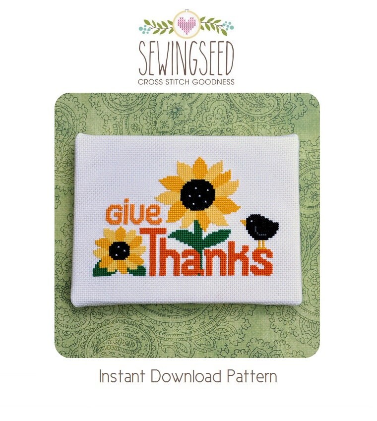 Download Give Thanks Cross Stitch Pattern Thanksgiving Instant