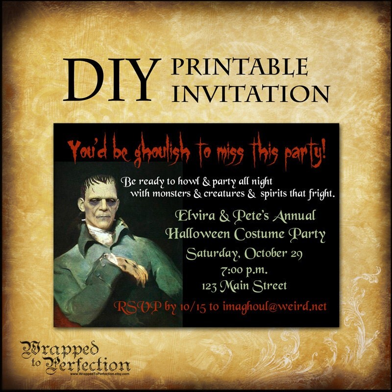 Frankenstein Halloween Invitation / DIY Printable / Elegant