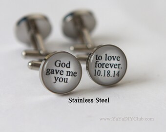 Personalized Cufflinks Wedding Cuff links Groom Cuff links, Unique gift for him - God gave me you Custom wedding date
