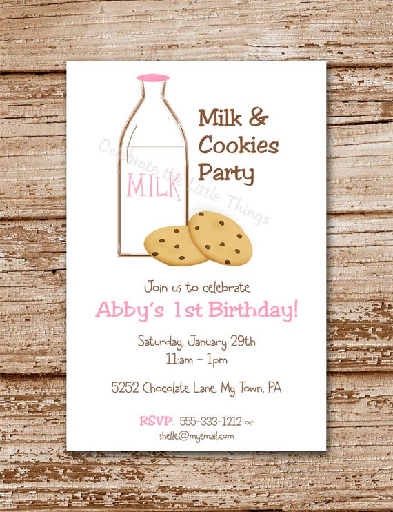 Milk and Cookies Invitation for Girls | Birthday | Personalized | Pink (Printable) Il_570xn