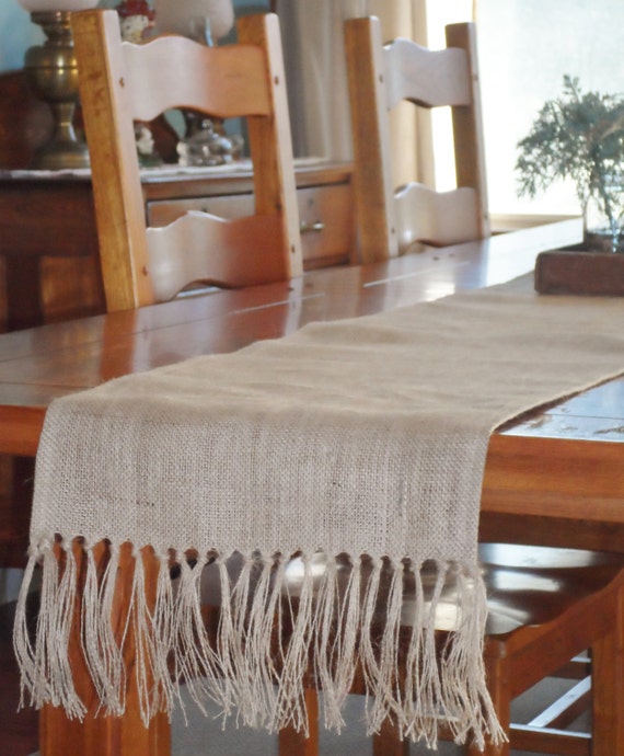 Burlap Table Runner Fringed by preciouspeas on Etsy