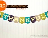 THANKFUL Banner : Modern Mix Thanksgiving Banner // Turkey Day Sign // Holiday Decoration with Feathers & Art Deco Panel // SAMPLE SALE Il_170x135