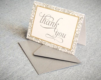 Dramatic Script Modern Wedding Thank You Card by JulieHananDesign