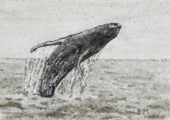 Breaching Humpback Whale sand painting 5x7 whale watch Maine