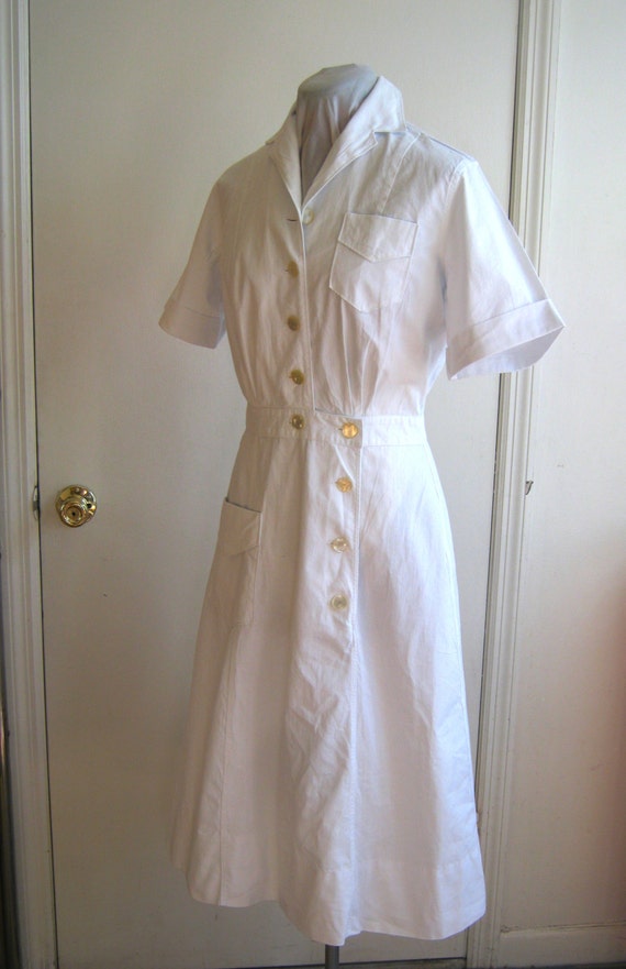1940s nurse dress uniform dress: pure white deadstock