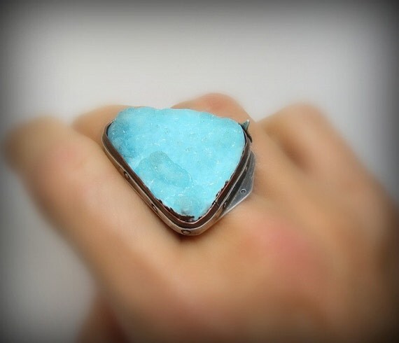 Druzy Statement Ring Baby Blue Unique Stone Ring by e5jewel
