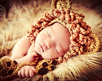 Newborn Baby Boy Photo Prop Lion Hat with Booties