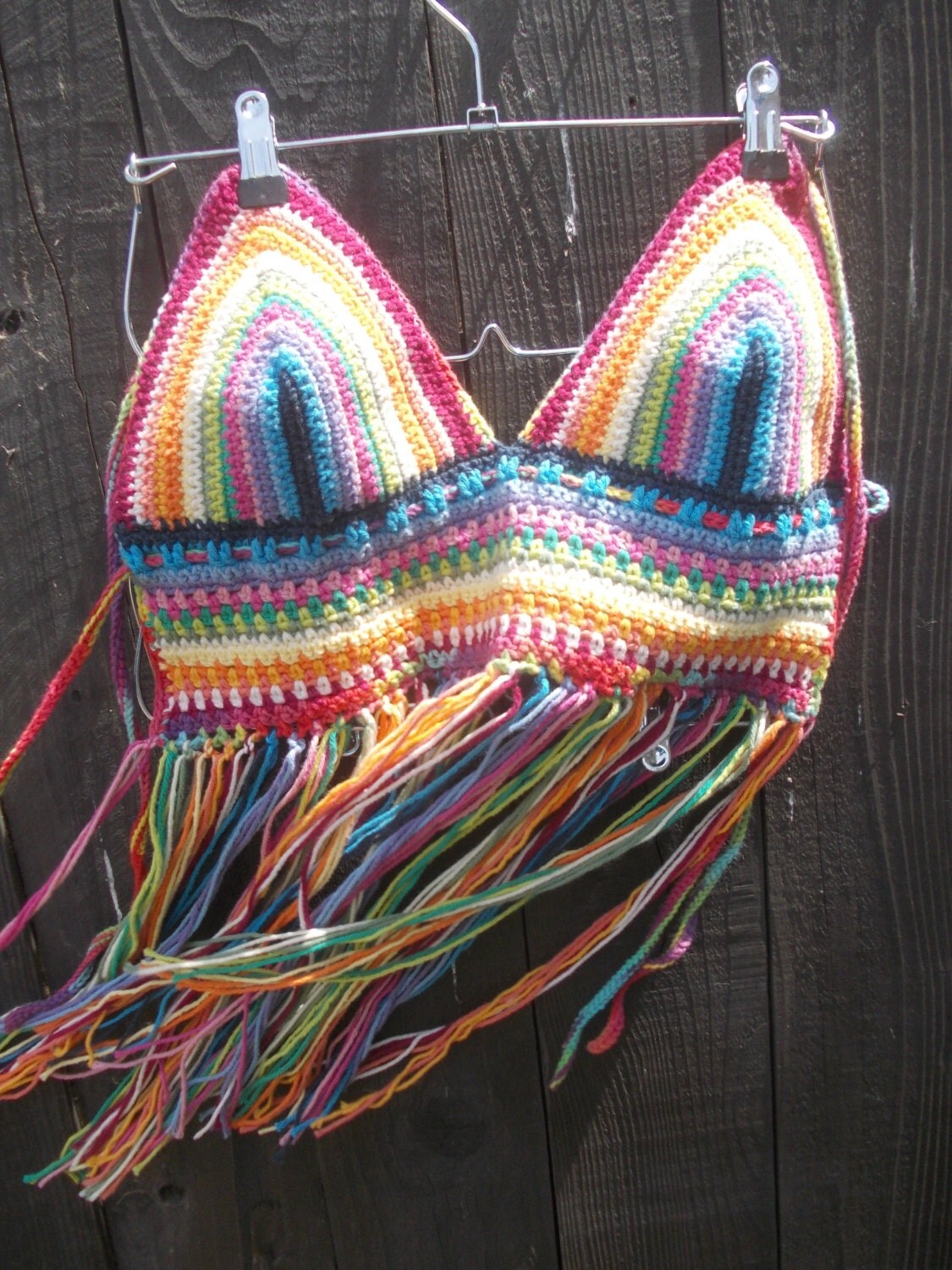 Crochet Halter Top Hippie Top Rainbow Top Fringe Top 8212