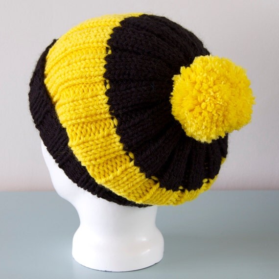 design pom pom your beanie own & Black Hat  Merino Pom Knitted Beanie Pom Slouchy Bumblebee  Yellow