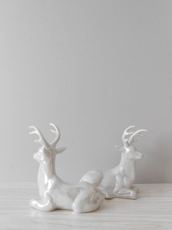 pair of large white ceramic christmas reindeer figurines pair of large white ceramic christmas reindeer figurines