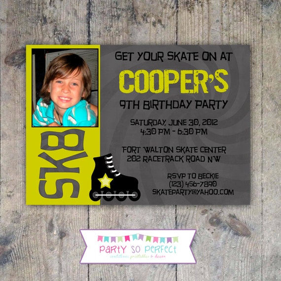 ROLLER SKATING 5x7 Photo Birthday Party Invitation - PRINTABLE Il_570xn