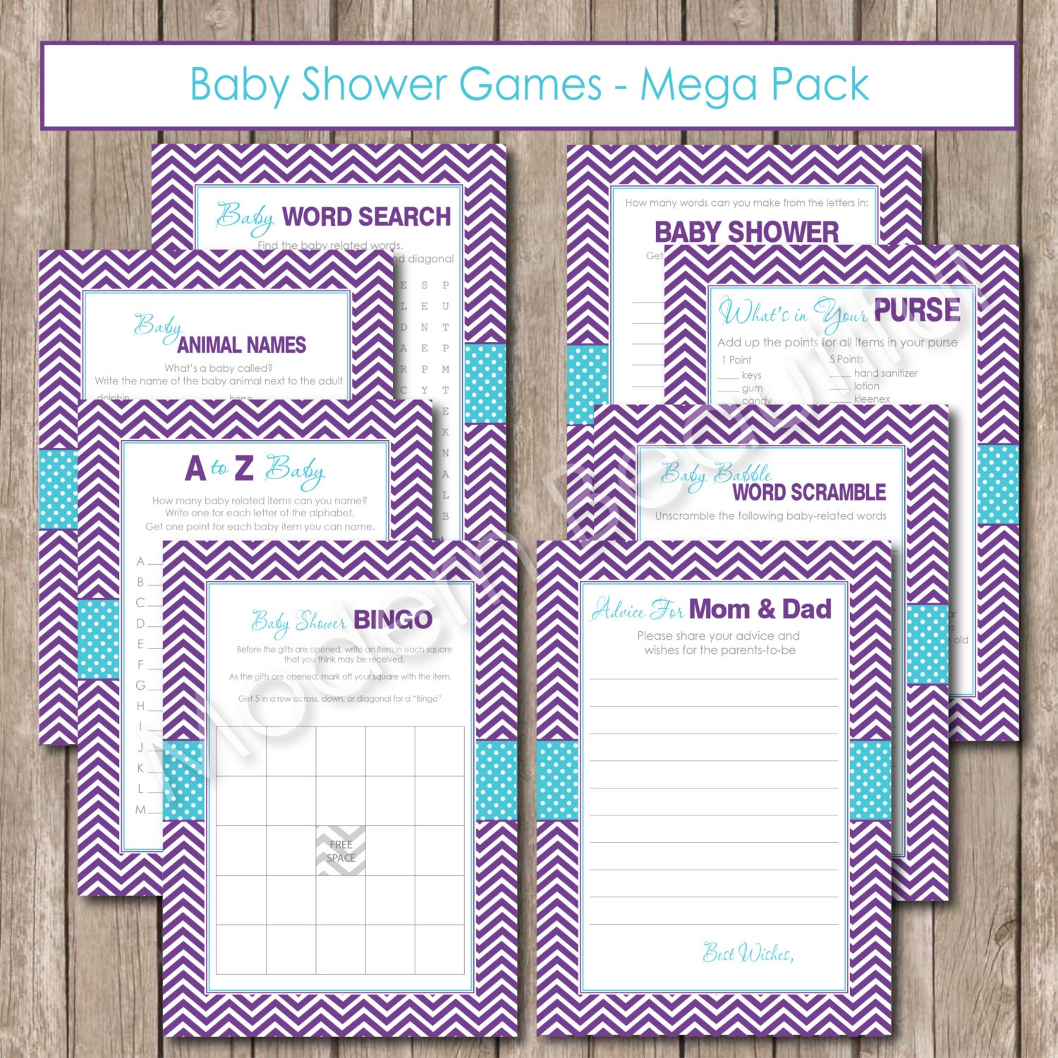 Baby Shower Game Pack Baby Shower Games Chevron Teal