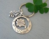 Lucky 4 leaf Clover KeyChain  Silver Charm Key Chain St Paticks Day Keyring