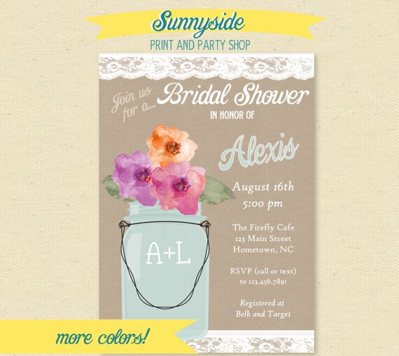 Lace Mason Jar Bridal Shower Party Invite - Printable Invitation Il_570xn