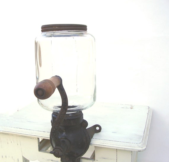 Antique Arcade Coffee Grinder Wall Mount Glass Hopper