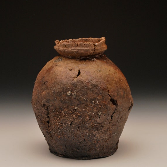 Cracked Jar - Anagama Fired, Rustic, Wabi Sabi
