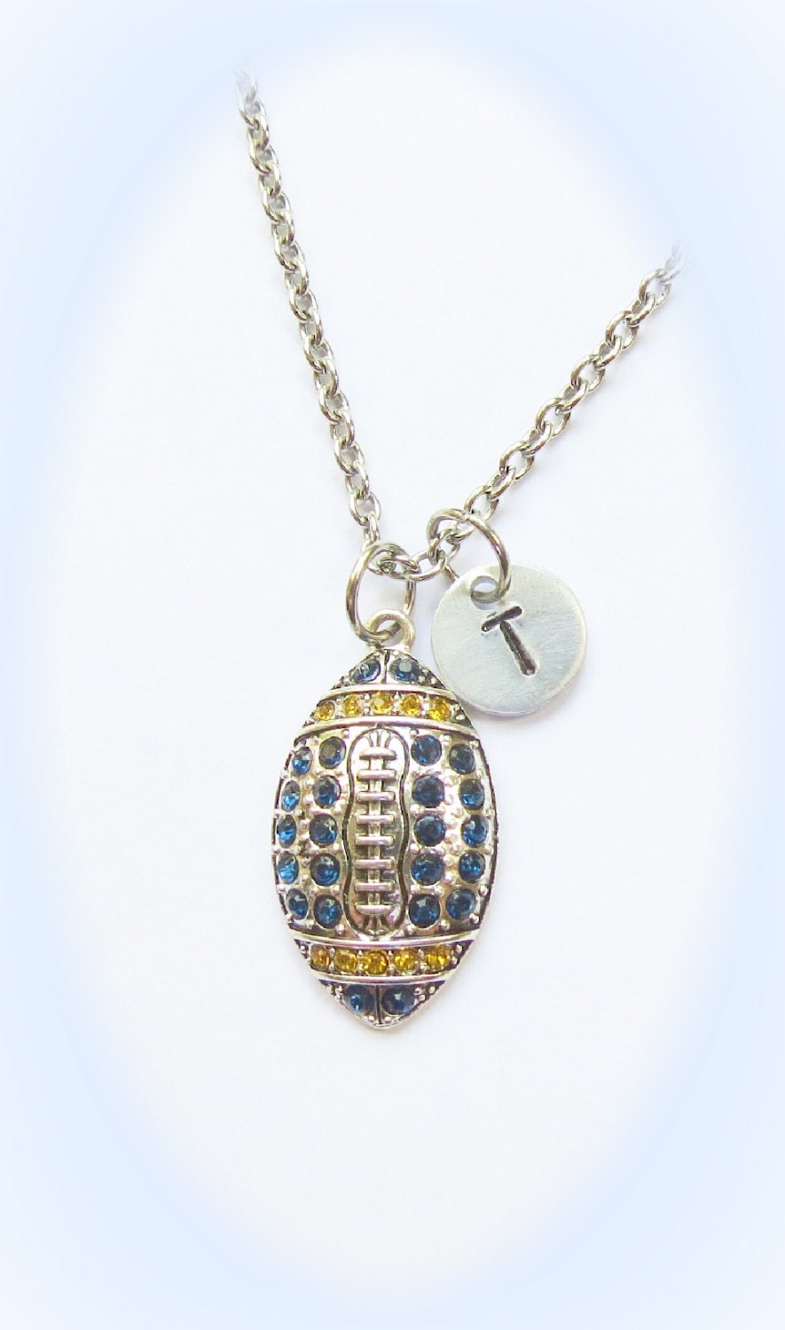 Personalized Stamped Football Necklace with Initial Charm