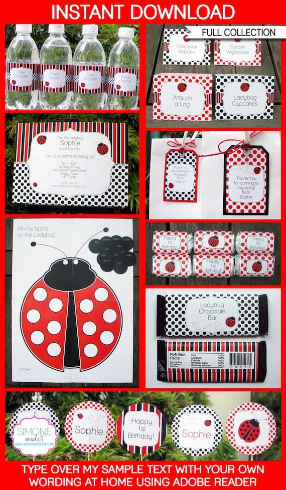 Ladybug Party Invitation & Printable Party Collection - INSTANT DOWNLOAD - with EDITABLE text - personalize at home with Adobe Reader Il_570xn