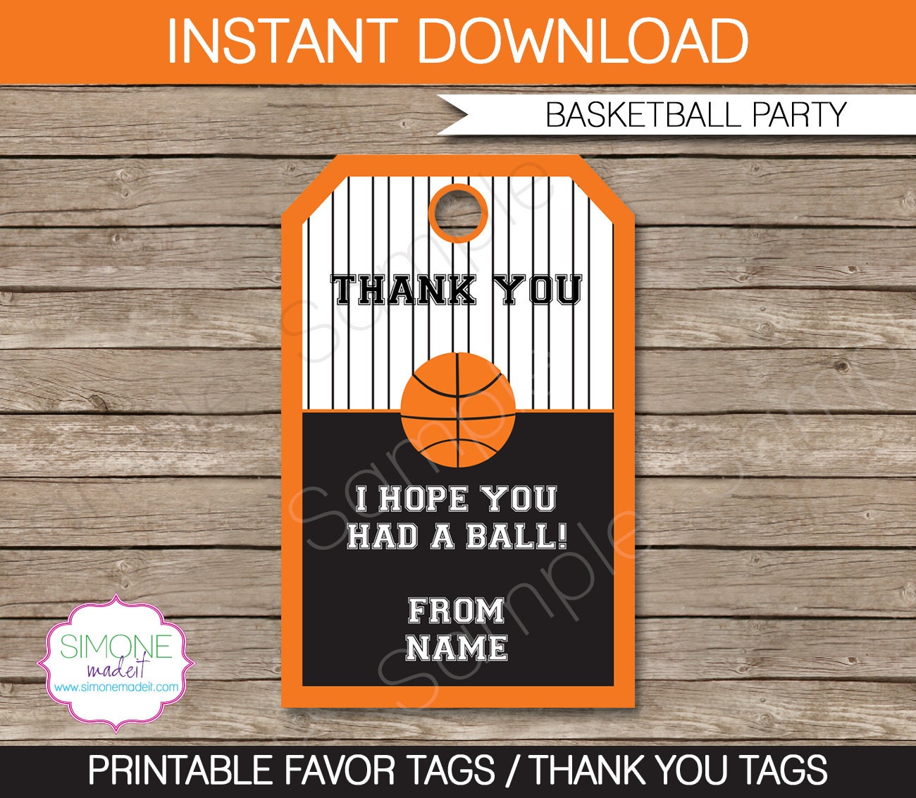 Basketball Party Favor Tag or Thank You Tag by SIMONEmadeit