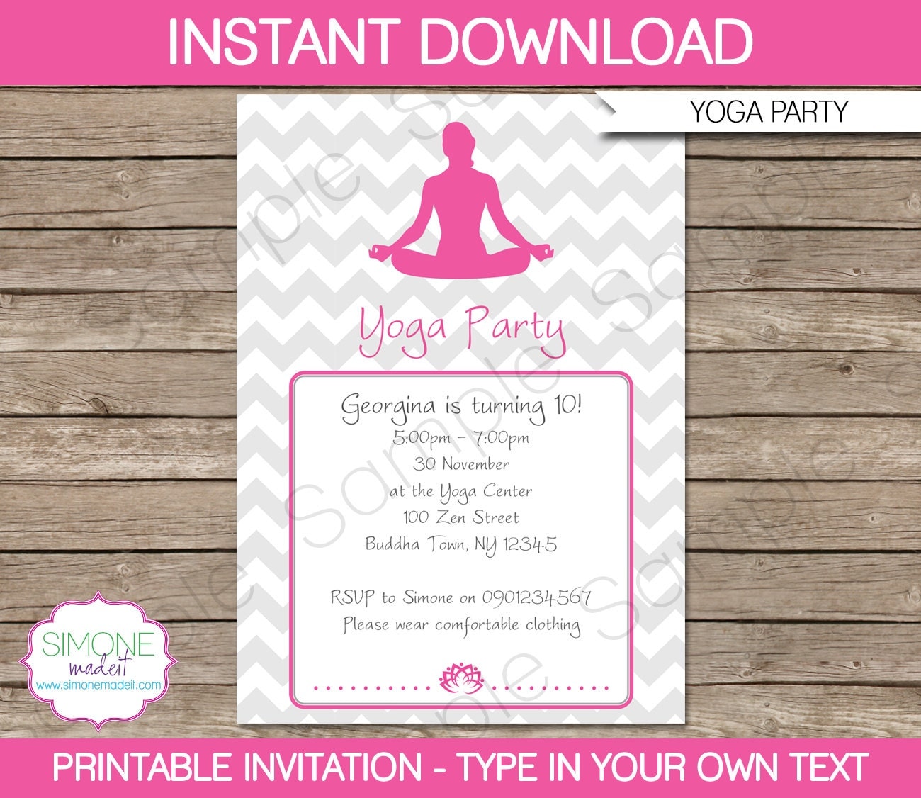 Yoga Invitation Template Birthday Party INSTANT DOWNLOAD Yoga Invitation Template Birthday Party INSTANT DOWNLOAD