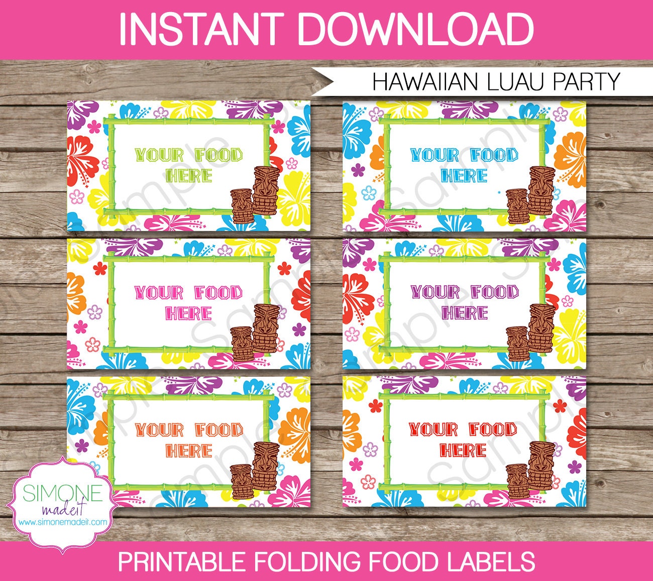 Luau Food Labels Buffet Tags Tent Cards Party by SIMONEmadeit