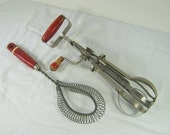 Vintage RED HANDLE KITCHEN Tools Mixers Egg Beater & Whisk Rustic Prim