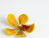 Yellow Orange Orchid Hair Clip - Realistic Flower Hair Clip - ONE Piece - Warm Tropical Orange Rust Yellow Lime Green Color - Stylish Accent