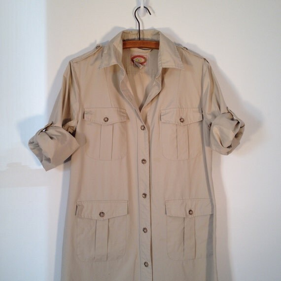 vintage 80s banana republic safari shirt dress m by vintspiration