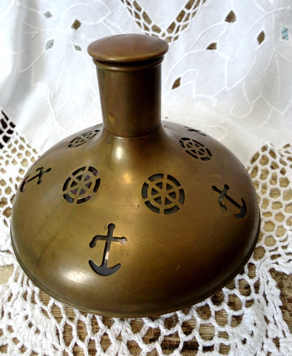 Vintage Brass Ship Decanter with Glass Inset by ExpressionOfJoy